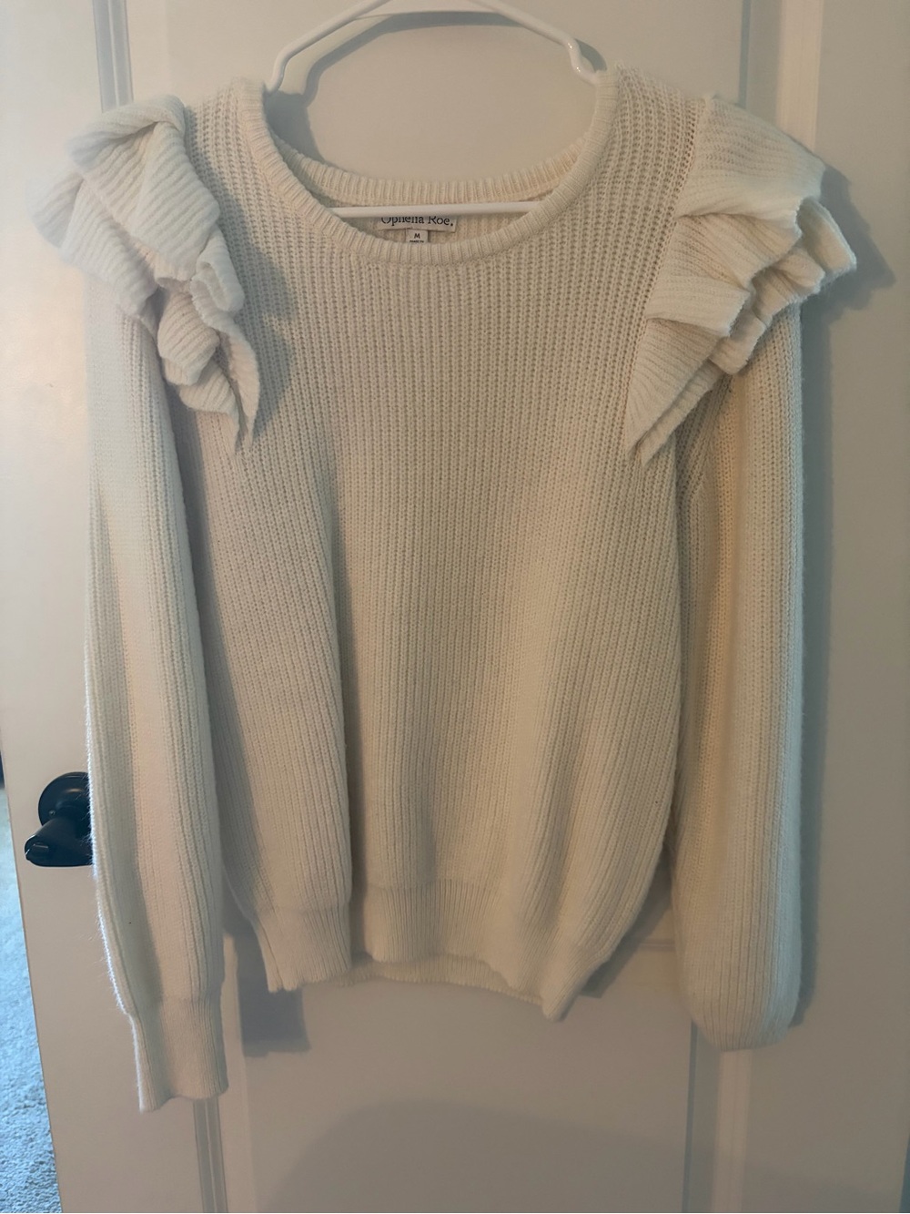 Ruffle-Shoulder Knit Sweater